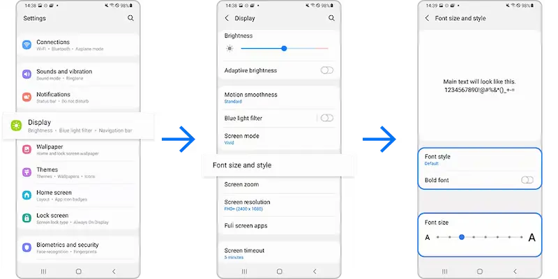 How to enlarge font on Samsung Z4 phone pictures